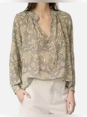 VINCE 100% Silk Floral Baroque Blouse – Size S